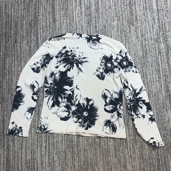 Ann Taylor Women’s Large Black Cream Silk Blend Cardigan Sweater Wearable Art - Picture 6 of 7